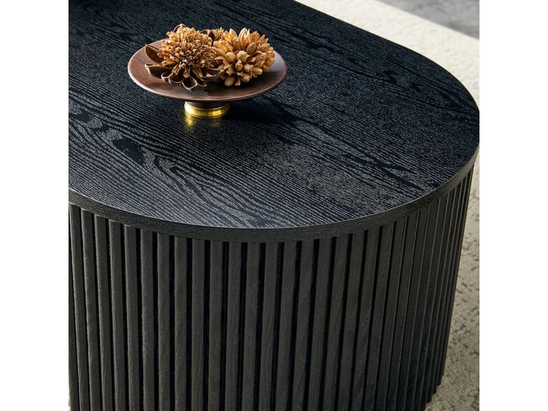  Table basse avec rangement tiroir de rangement design à rainures forme ovale noire table de salon stable  - Conforama D