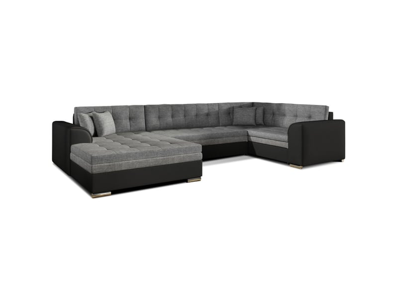 Canapé panoramique convertible caldero 5 places gris et noir – angle gauche – 4 coussins - Conforama A