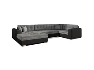 Canapé panoramique convertible caldero 5 places gris et noir – angle gauche – 4 coussins