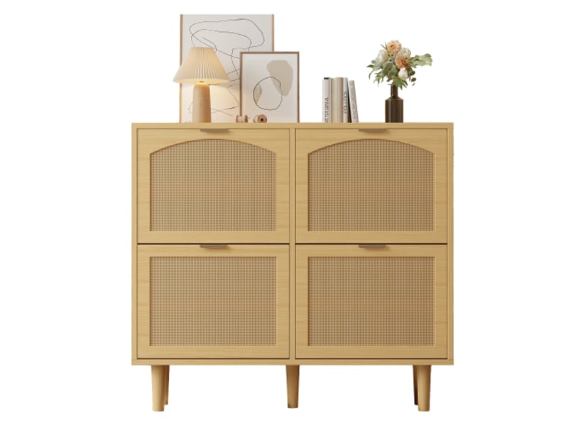  Armoire à chaussures - 4 tiroirs - rotin - chêne clair - meuble à chaussures entrée pour les petits espaces 100x25x90cm - Conforama A