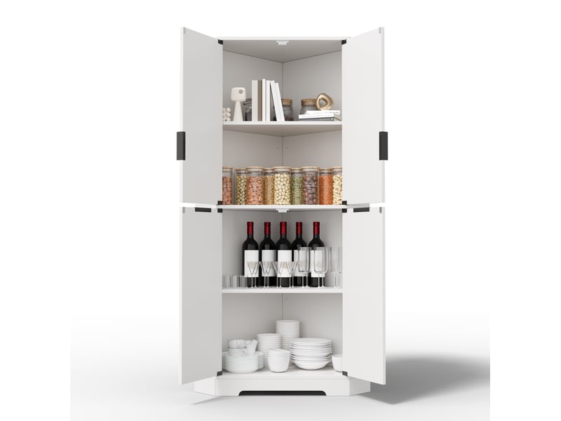  Meuble d'angle avec 4 portes et étagères réglables, design rainuré, pour cuisine, mdf blanc, 60 × 60 × 172 cm  - Conforama A
