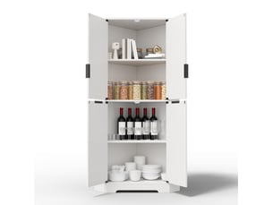 Meuble d'angle avec 4 portes et étagères réglables, design rainuré, pour cuisine, mdf blanc, 60 × 60 × 172 cm