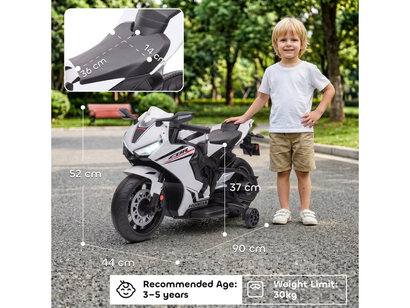  Moto électrique honda sous licence pour enfants, batterie rechargeable 6 v, vitesse de 3 kmh, blanche  - Conforama E