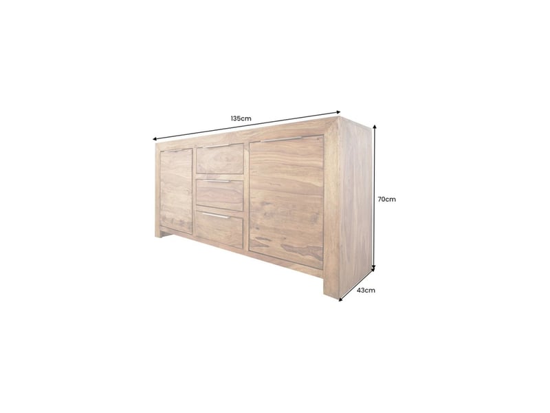  Buffet tavina 135 cm en sheesham massif verni – 2 portes, 3 tiroirs et 4 niches intérieures  - Conforama C