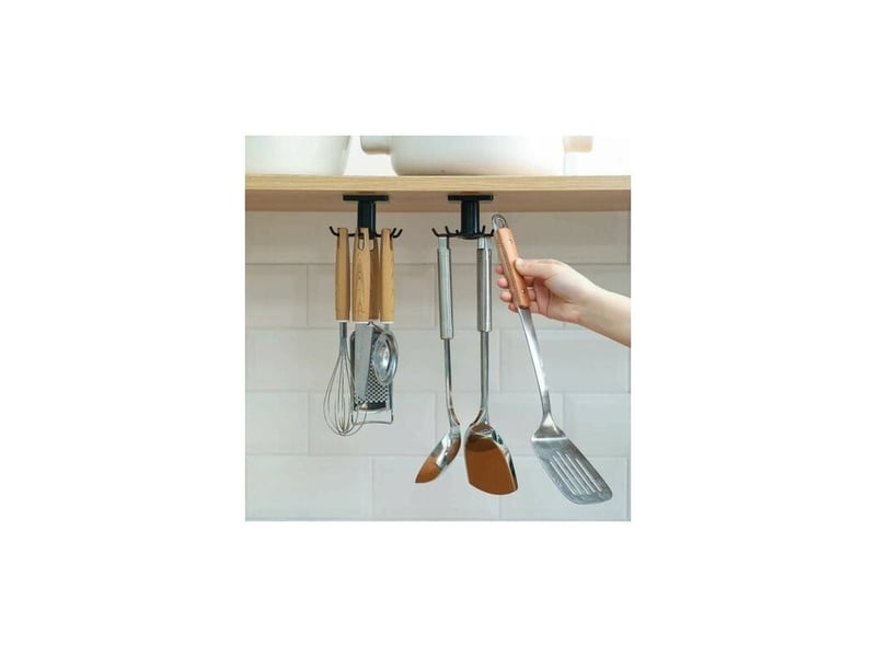  Crochet rotatif de cuisine sans perforation, support de spatule d'armoire, de rangement mural suspendu, noir XLH-QYH-003927MF - Conforama A
