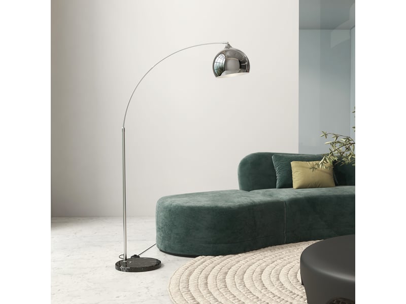  Lampadaire arqué, hauteur réglable, interrupteur au pied, base effet marbre, 170-180 cm, argentnoir  - Conforama C