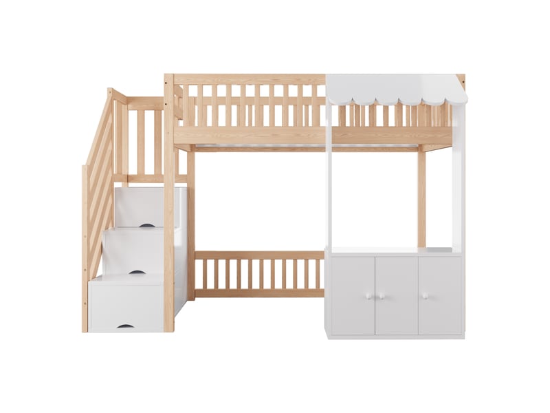  Lit mezzanine 90x200 cm avec rangement intégré et led multicolore - lit enfant avec escalier de rangement - bois naturel  - Conforama W