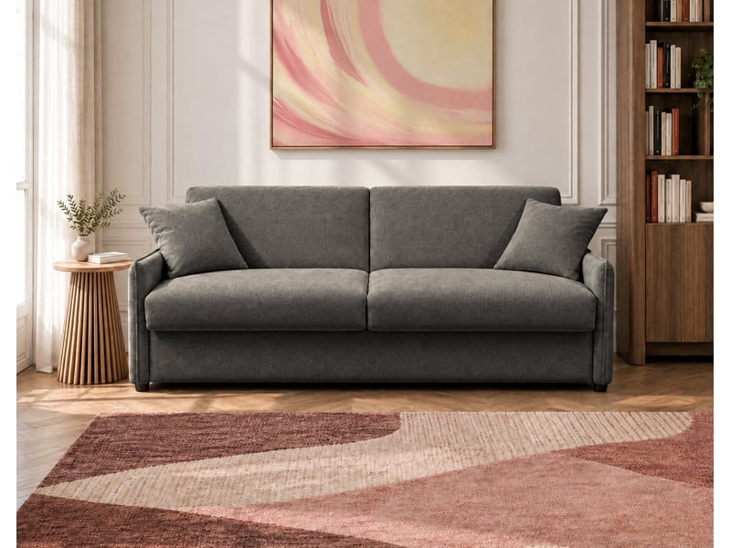  Adele - canapé lit 3 places convertible express couchage quotidien 160x190 cm matelas 18 cm en tissu texturé - best mobilier - gris anthracite ADELE - Conforama B