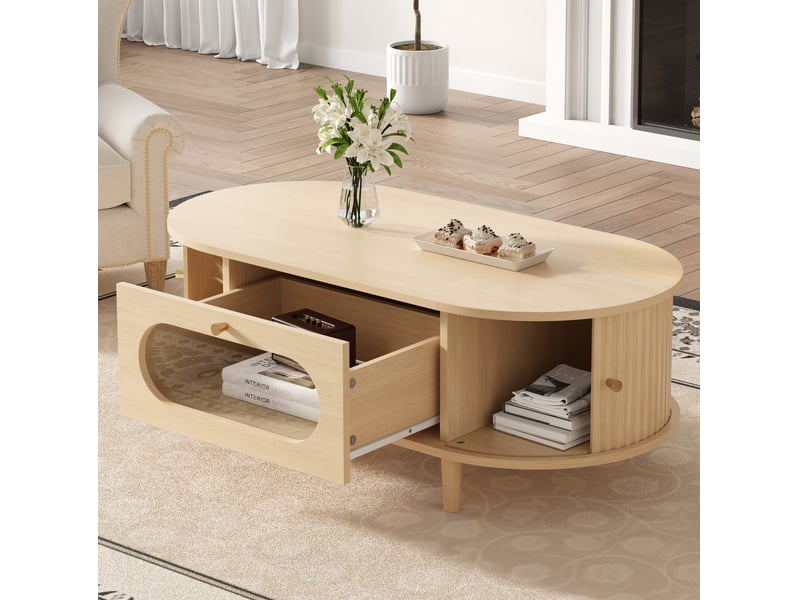 Table basse 100 x 50 x 36 cm avec rangement et 1 tiroir chêne cravdom - Conforama D