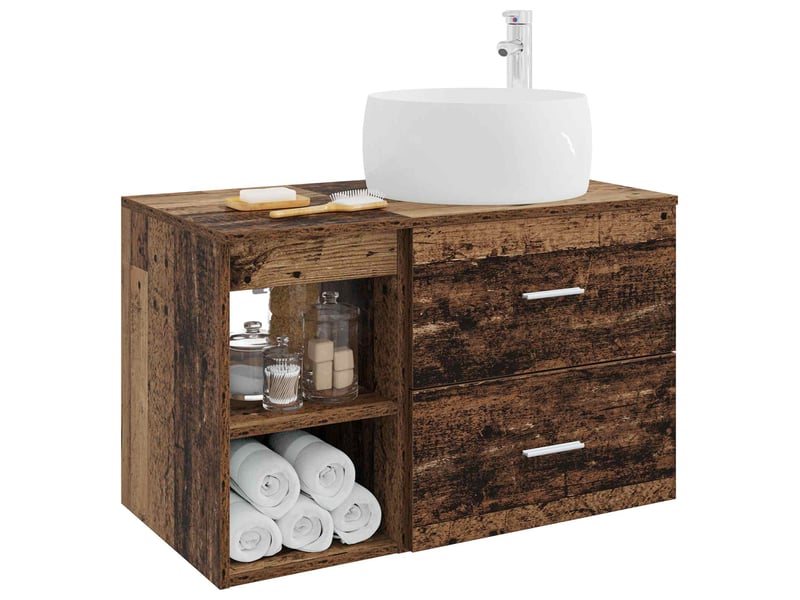 Ensemble de mobilier de salle de bain 2 pcs bois ancien shl8119 - Conforama C
