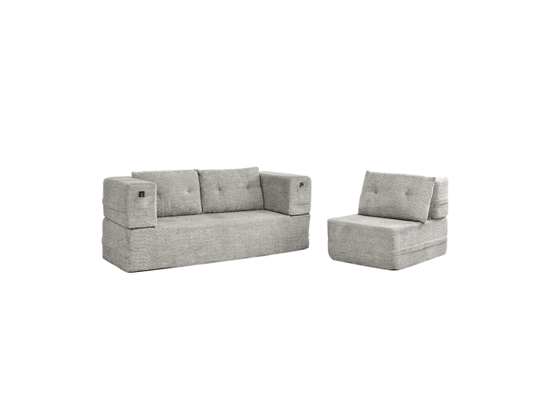  Canapé modulaire convertible avec assise en mousse mémoire et poches latérales en tissu gris clair  - Conforama E