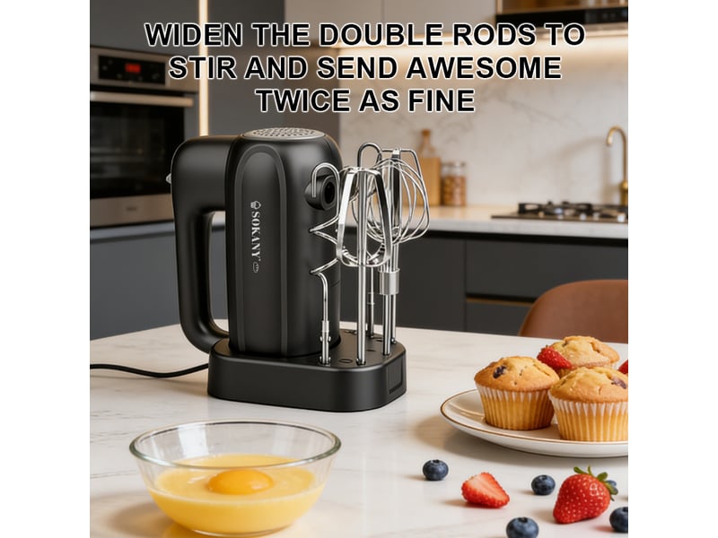  Batteur électrique 400 w, 5 vitesses, 5 accessoires en acier inoxydable, avec base de rangement, pour pâtisserie  - Conforama C