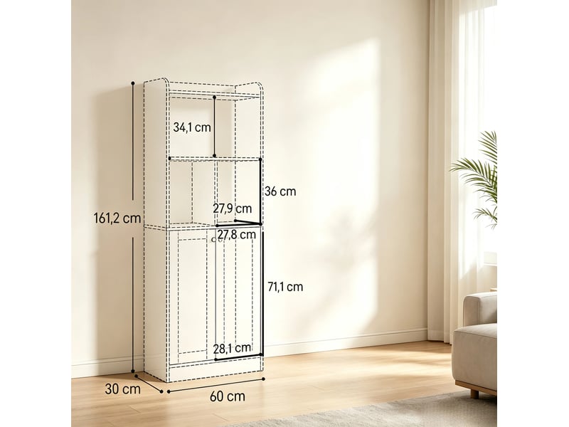 Bibliothèque avec 6 niches et grand placard, surface mélaminée, pour salon, vert et bois, 60 × 30 × 161,2 cm - Conforama E