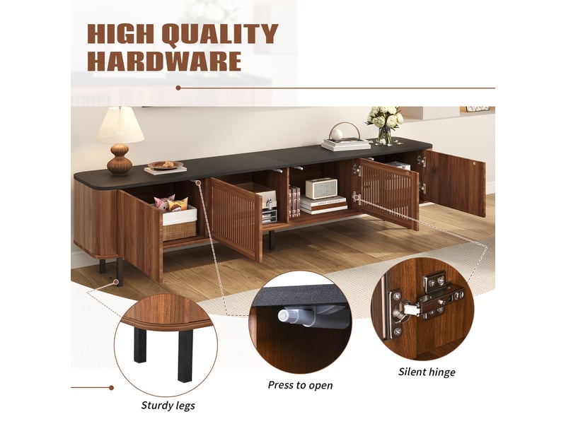  Meuble tv noyer, rangement, design moderne, angles arrondis, structure robuste, finition haut de gamme - 190x35x45cm - salon  - Conforama D