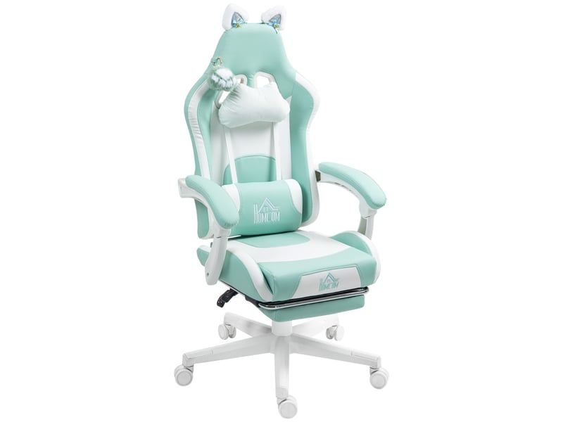Chaise gaming salane inclinable repose pieds coussins blanc bleu - Conforama B
