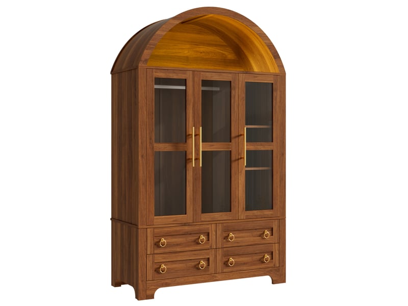  Armoire 3 portes vitrées et 4 tiroirs avec led 110x50x186 cm coloris noyer  - Conforama R