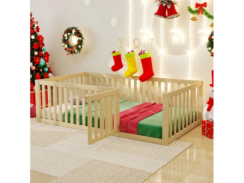 Lit enfant 90x200 cm cadre en bois avec barrière et porte ORFRN623P191815N - Conforama B