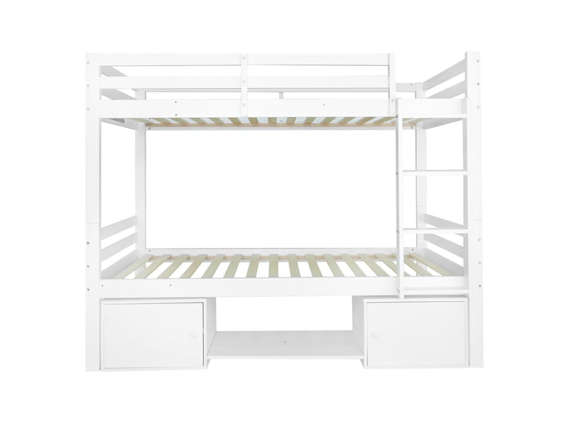 Lit superposé blanc adolescent avec rangement et sommier à lattes inclus - Conforama R