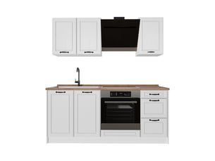 Vicco cuisine, blanc campagneblanc, 180cm plan de travail chêne doré