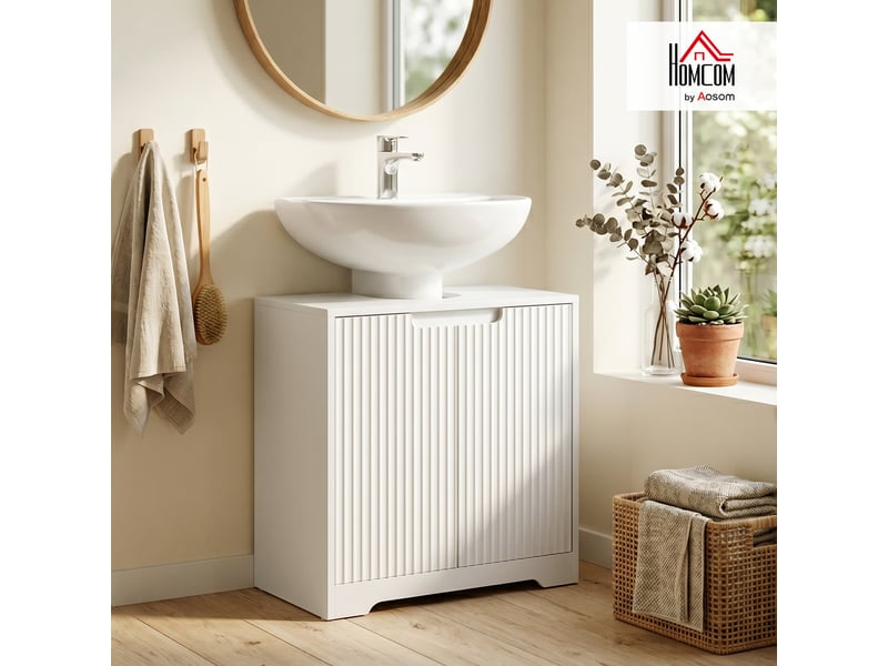  Meuble sous-évier avec portes à fermeture amortie 60 x 30 x 60 cm blanc  - Conforama D