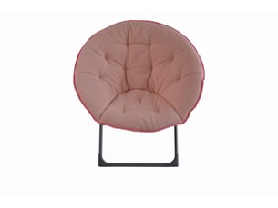 Fauteuil pouf pliable type lune avec assise rembourrée et patins de protection, en tissu et métal rose