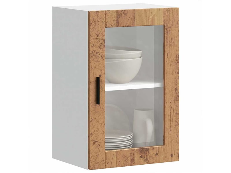 Armoire murale de cuisine avec porte en verre porto vieux bois shl7990 - Conforama D