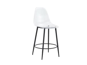 Lot de 2 tabourets de bar transparents avec pieds en métal noir, hauteur d'assise 66 cm, design minimaliste