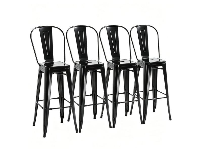  Lot de 4 tabourets de bar industriels noirs avec dossier amovible et repose-pieds, empilables  - Conforama A