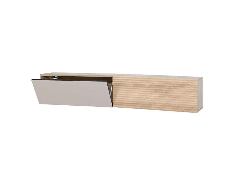  Meuble tv hwc-q84, meuble tv bas, fixation murale, compartiments rabattables, structure 3d, mdf mélaminé, 30 x 160 x 30 cm - aspect chêne  - Conforama A