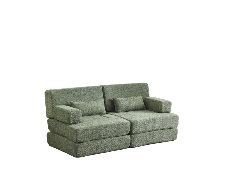 Canapé-lit modulable 1 place en chenille – vert – pliant 2 en 1 avec dossier haut et structure en fer - Conforama C