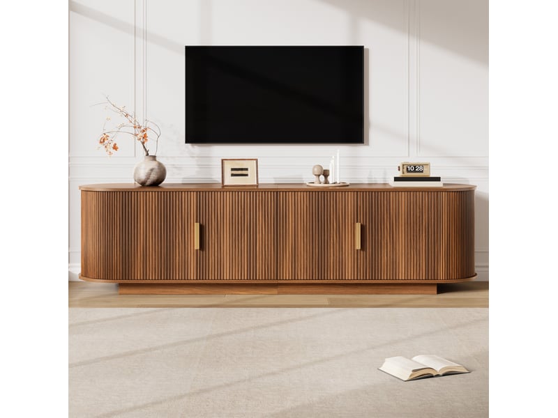  Meuble tv avec 4 portes, rangement spacieux et poignées en métal, finition noyer, pour salon, 180 × 35 × 50 cm  - Conforama C
