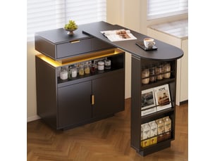 Îlot de cuisine extensible 115-183x40x99 cm, table de bar avec rangement, led et rotation 360°, noir