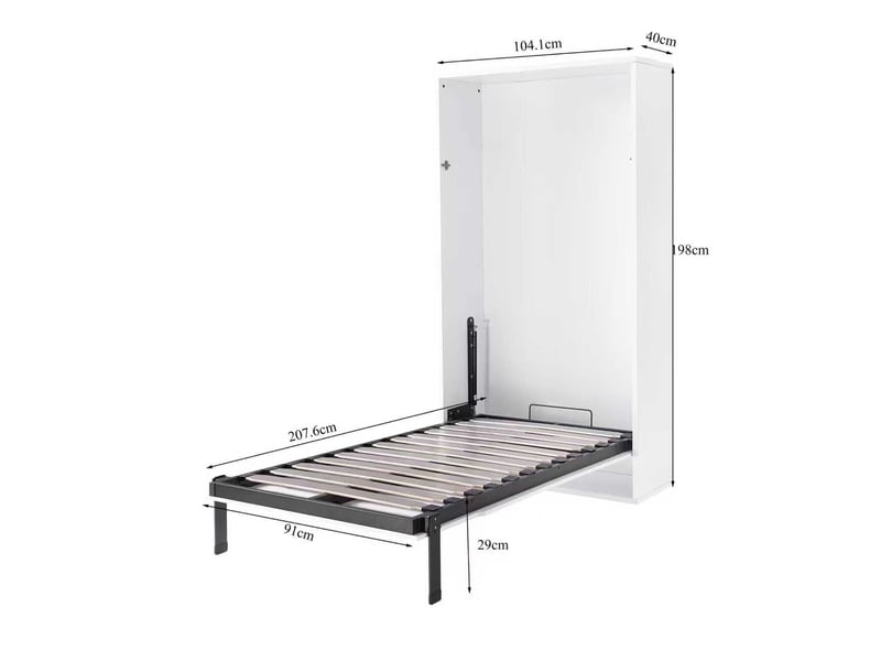  Lit mural escamotable blanc 90x190 cm - armoire lit ouverture manuelle - matelas essentiel 90x190 cm PACK-LTM01WB+M70 90/190 - Conforama E