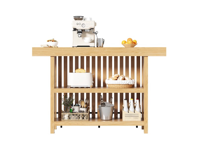  Table de bar 160x40x105 cm en mdf naturel avec repose-pieds et 2 étagères  - Conforama A