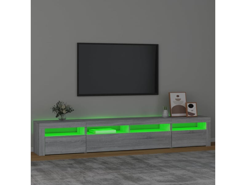 Meuble tv - banc tv - meuble de rangement avec lumières led sonoma gris 240x35x40 cm - Conforama D