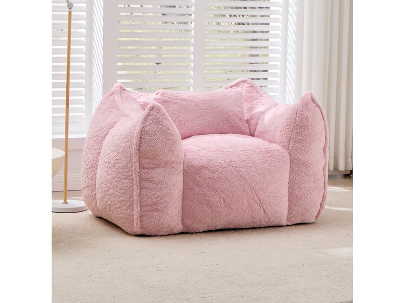  Fauteuil poire 123x97x73 cm avec coussin en fausse fourrure rose  - Conforama B