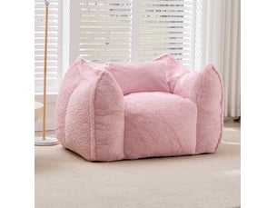 Fauteuil poire 123x97x73 cm avec coussin en fausse fourrure rose