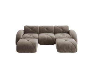 Canapé d'angle modulable en u sans cadre - 3 places + 2 tabourets, tissu confortable, antidérapant, marron