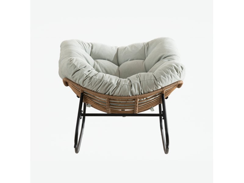  Rocking-chair avec assise rembourrée et effet bascule relaxant pour salon ou chambre, en chenille bleu clair  - Conforama A