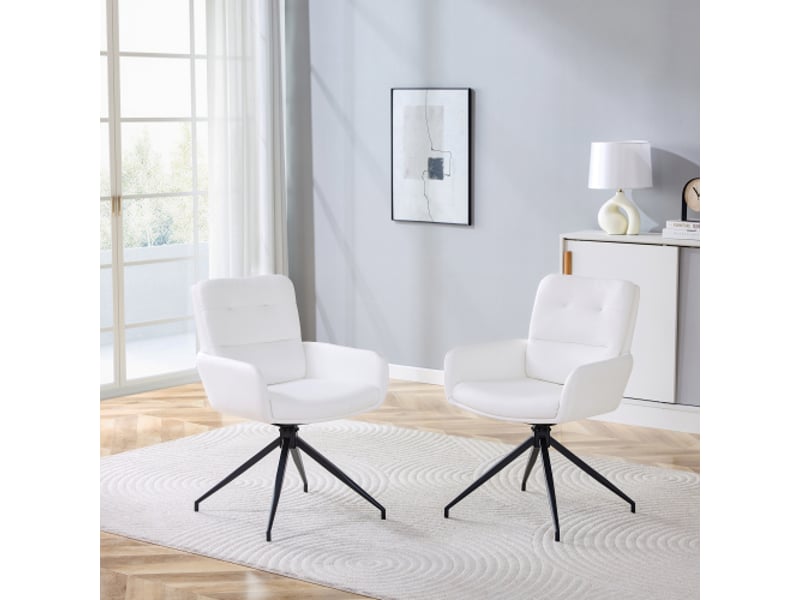  Ensemble de 2 chaises pivotantes design européen – pu blanc, pieds noirs en métal, pivot silencieux 360°  - Conforama D