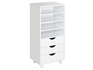 Caisson de bureau à 3 tiroirs et 4 étagères ouvertes, monté sur roulettes, 38 x 40 x 86,8 cm, blanc