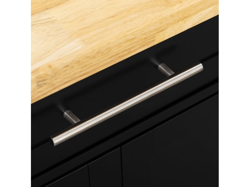  Desserte de cuisine 109 x 40 x 89 cm noire en bois, avec plan de travail, tiroir, placard et roulettes  - Conforama E
