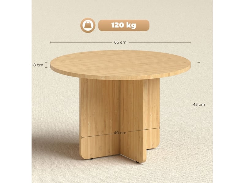 Table basse ronde en bambou avec piètement croisé réglable et plateau stable pour salon coloris naturel 66 × 66 × 45 cm - Conforama C
