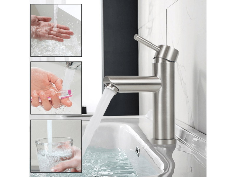  Zmh robinet lavabo acier inoxydable mitigeur mono commande haute pression eau chaudefroide pour salle de baincuisine  - Conforama B