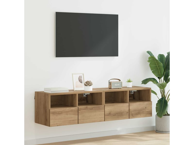 Lot de 2 meuble tv mural, meuble tv suspendu chêne artisanal bois d'ingénierie shl89494 - Conforama B
