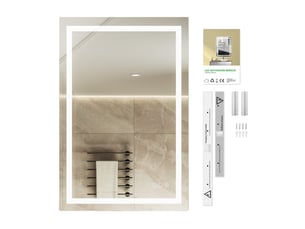 Miroir led 90 x 60 cm, miroir maquillage lumineux rectangulaire, luminosité réglable, 3 couleurs 3000k4500k6000k, fonction antibuée, miroir mural