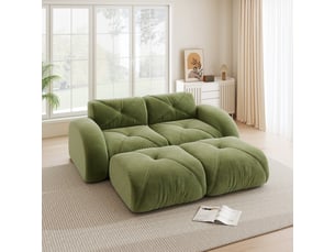 Canapé 2 places,204x171x76 cm,avec 2 poufs sans montage,chenille,verte