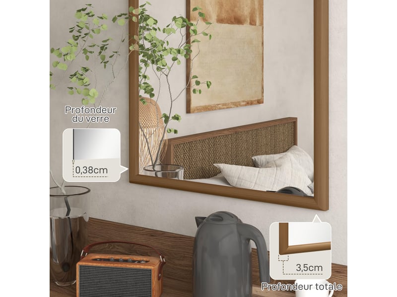  Miroir mural arche, 110 x 65 cm cadre en bois, miroir arqué pour le salon, la chambre, l'entrée, brun foncé  - Conforama W