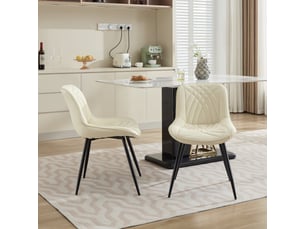 Lot de 2 chaises de salle à manger - 50x47x77cm - chaises capitonnées en tissu rembourré pieds métal noir - beige
