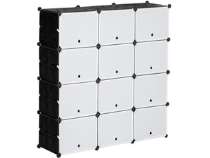 Meuble à chaussures 125 x 32 x 125 cm noir et blanc, plastique et acier, 12 cubes modulables avec portes